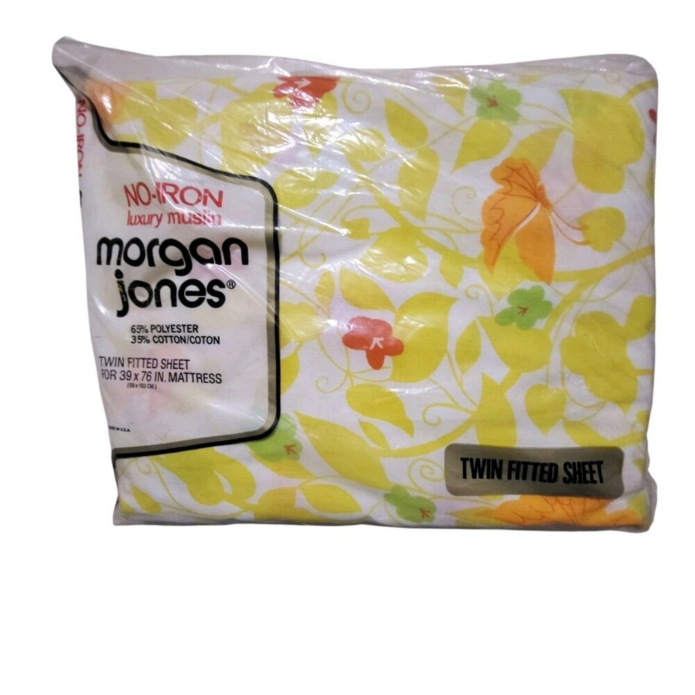 Morgan Jones Twin Fitted Sheet Vtg Floral Multicolor Muslin No Iron New